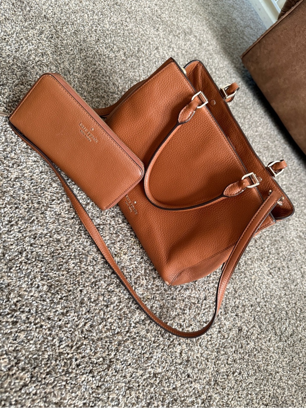 kate spade triple compartment Pebbled Leather satchel with Matching Wallet